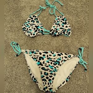 Leopard Print Bikini with Blue Accents